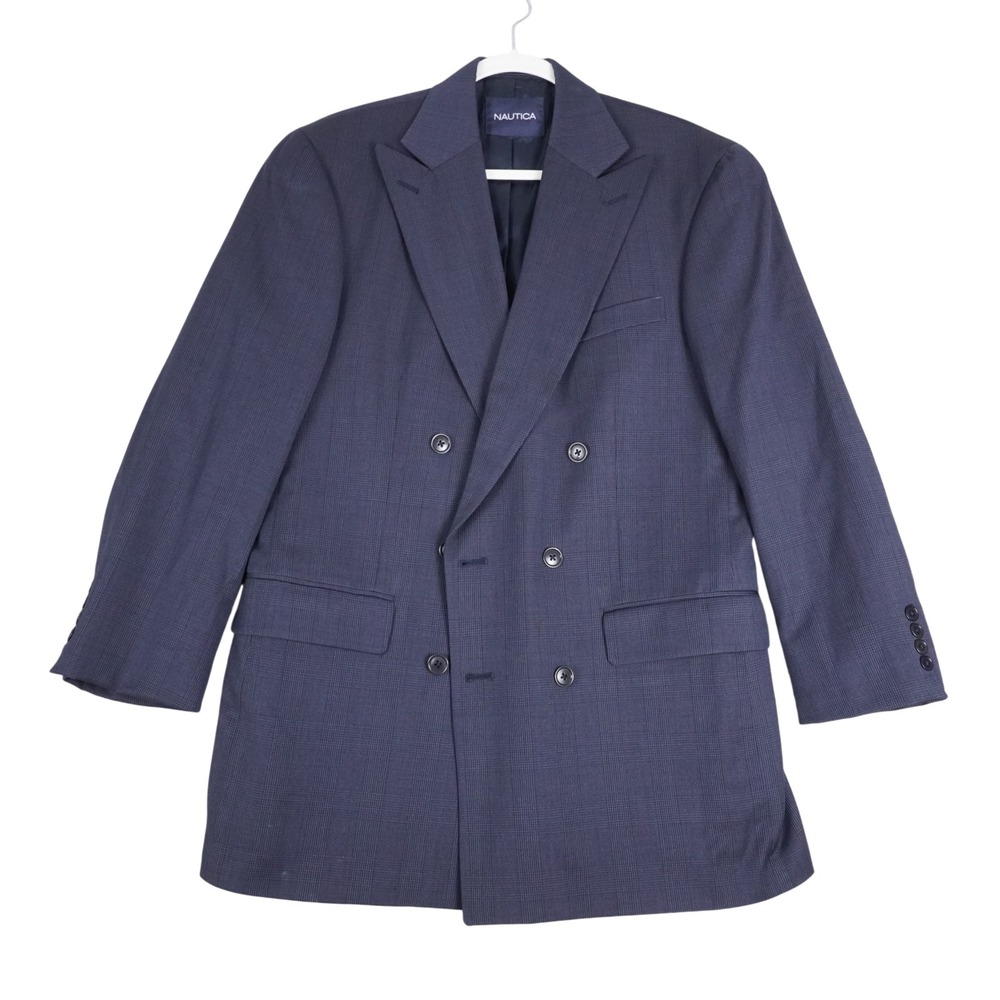 VTG Nautica Mens 100% Wool Double Breasted Blazer Navy Blue - 37R
